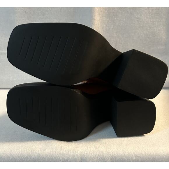 NWI-NIB Kenneth Cole Amber Block Heel Crinkled Patent Square Toe Bootie Rust-8M - Picture 7 of 10